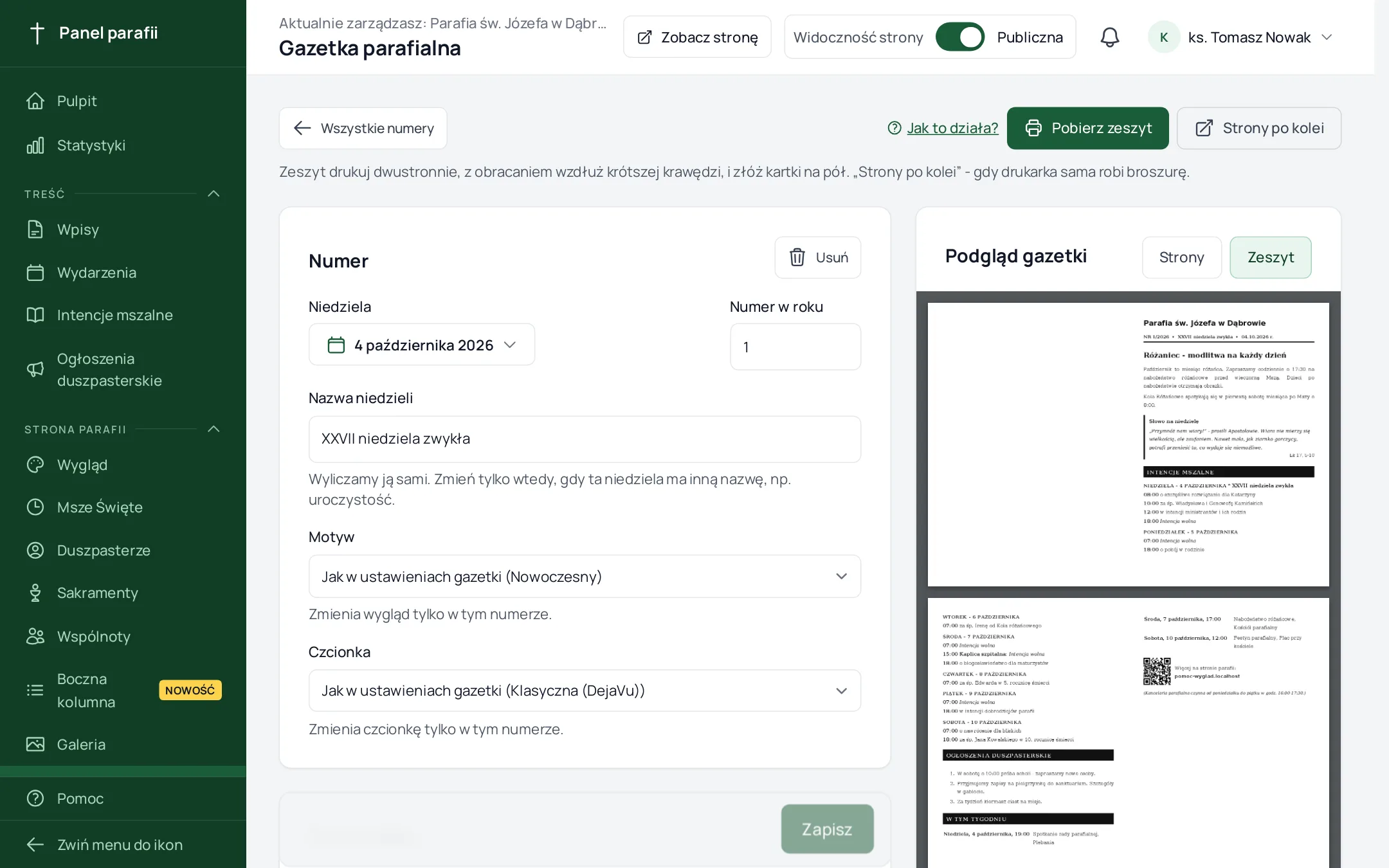 edytor numeru gazetki z podglądem