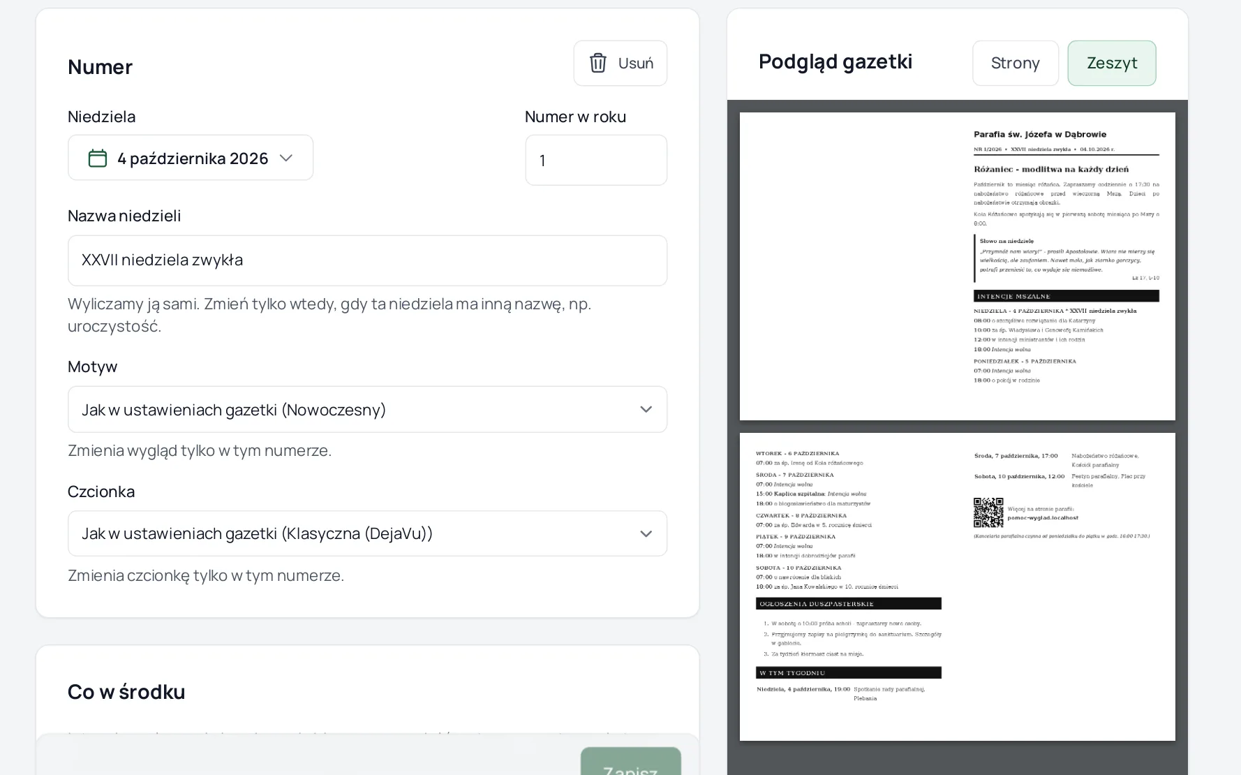 podgląd gazetki w trybie Zeszyt