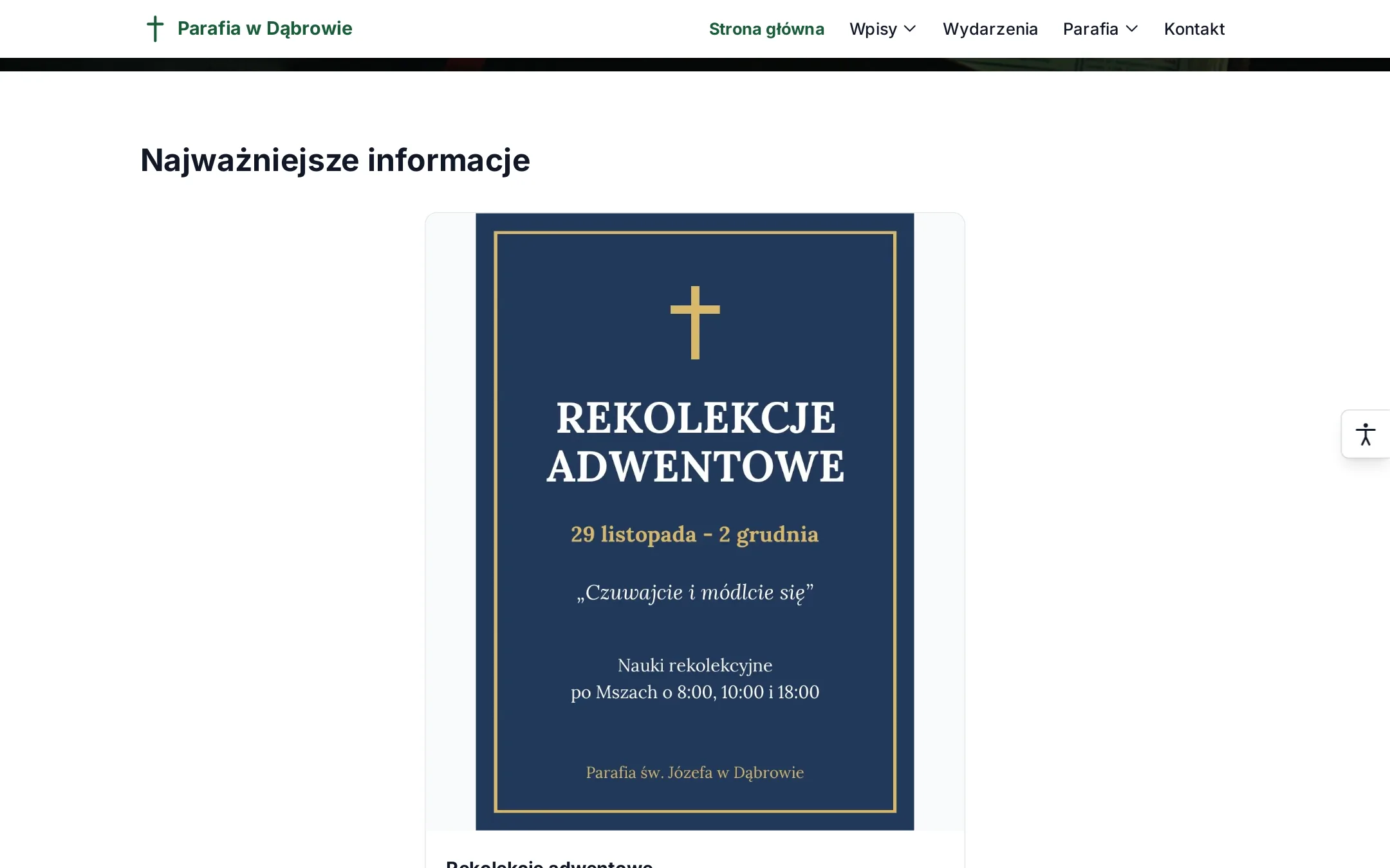 pionowy plakat na stronie głównej pod nagłówkiem