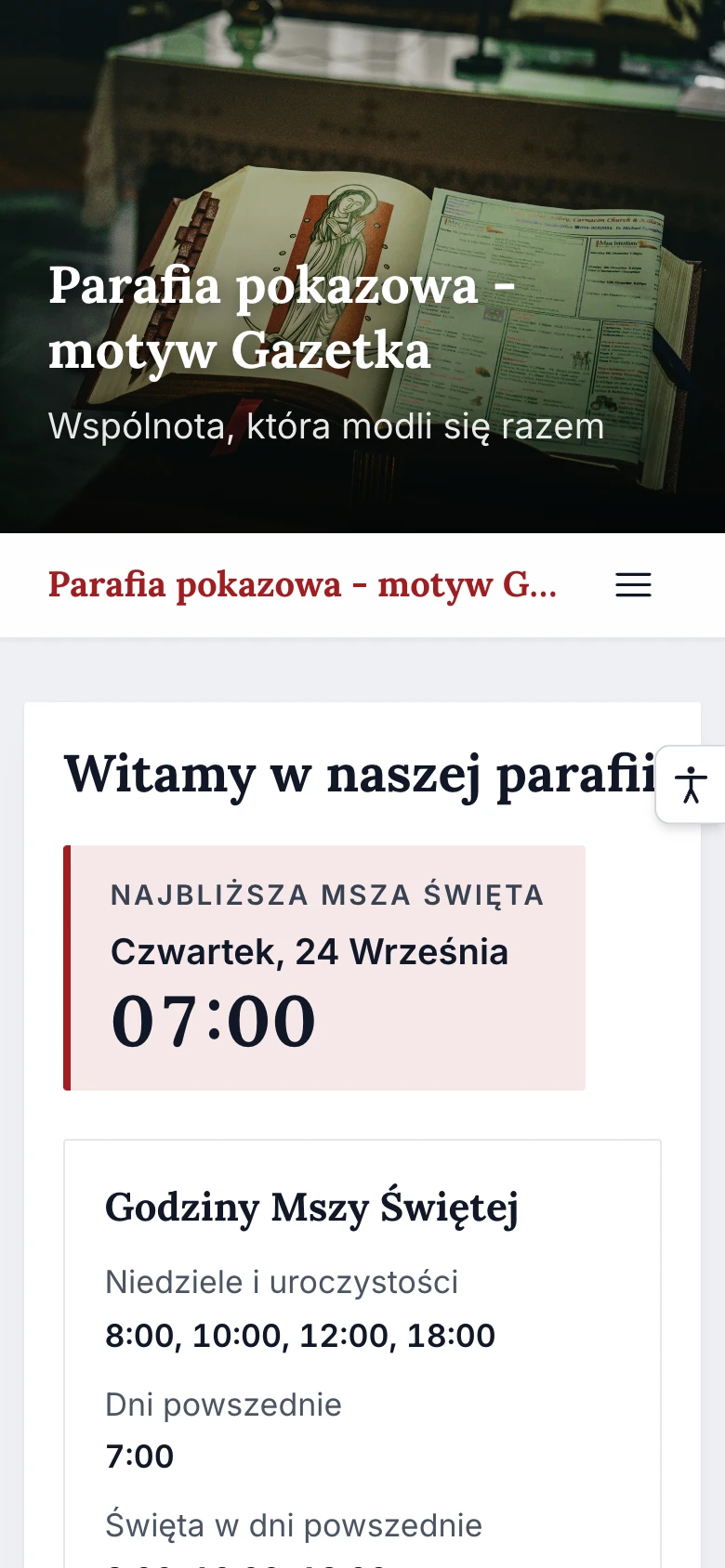 Ta sama strona parafii na ekranie telefonu