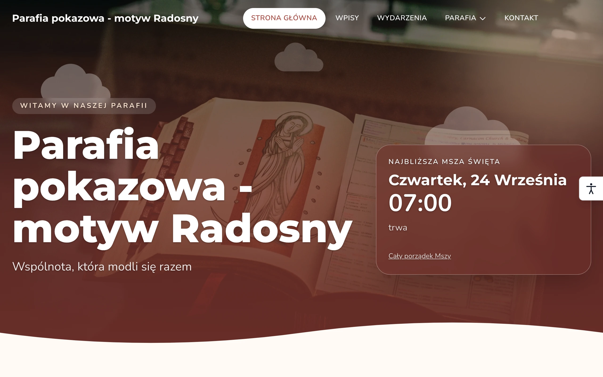 Strona internetowa parafii w motywie Radosny na ekranie komputera