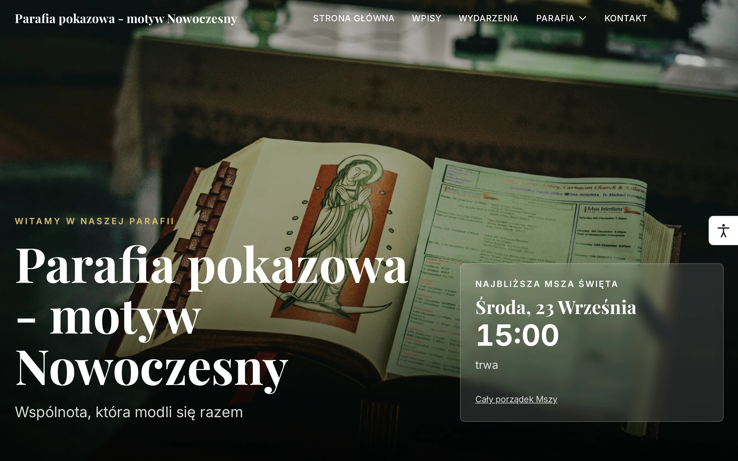 Strona internetowa parafii w motywie Nowoczesny na ekranie komputera
