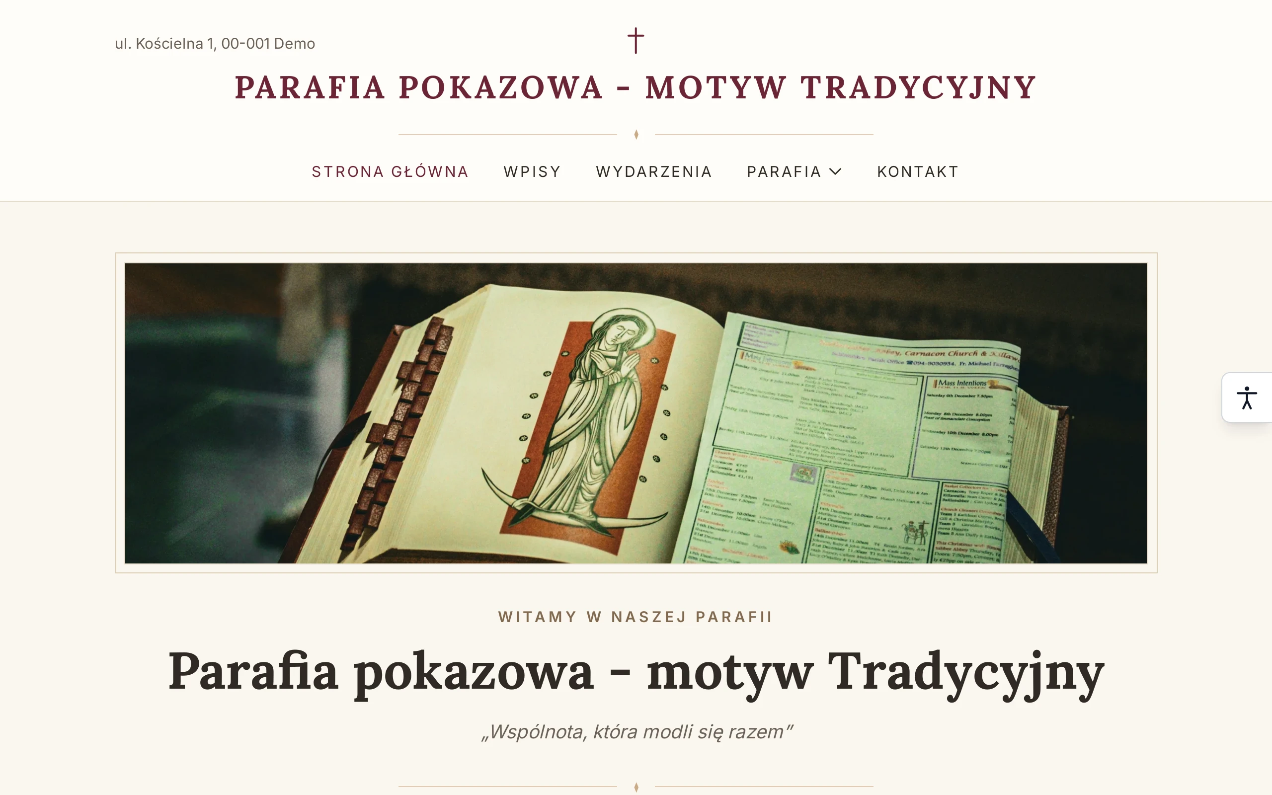 Strona internetowa parafii w motywie Tradycyjny na ekranie komputera